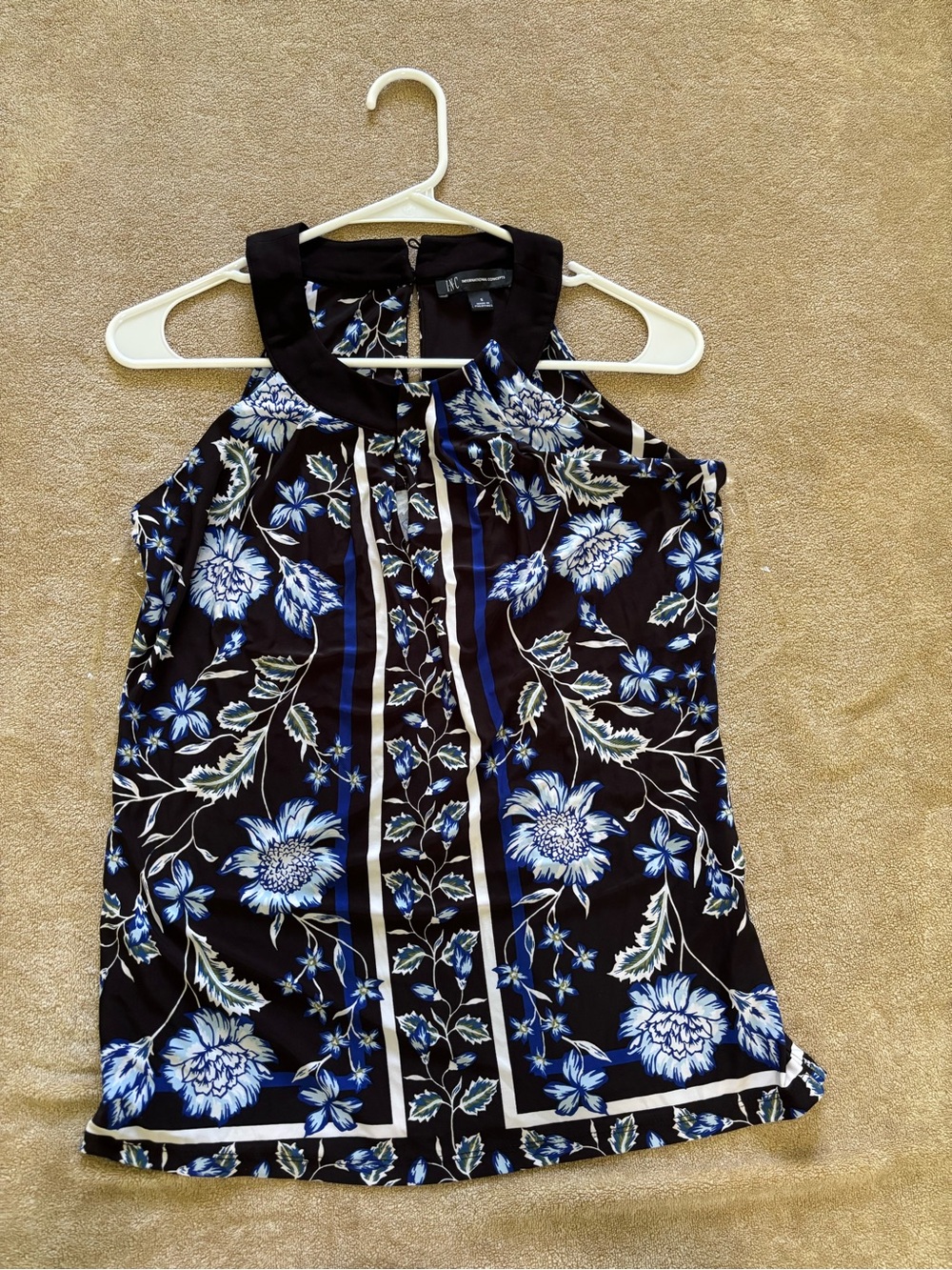 INC International Concepts Black Floral Halter Camisole with Blue Accents